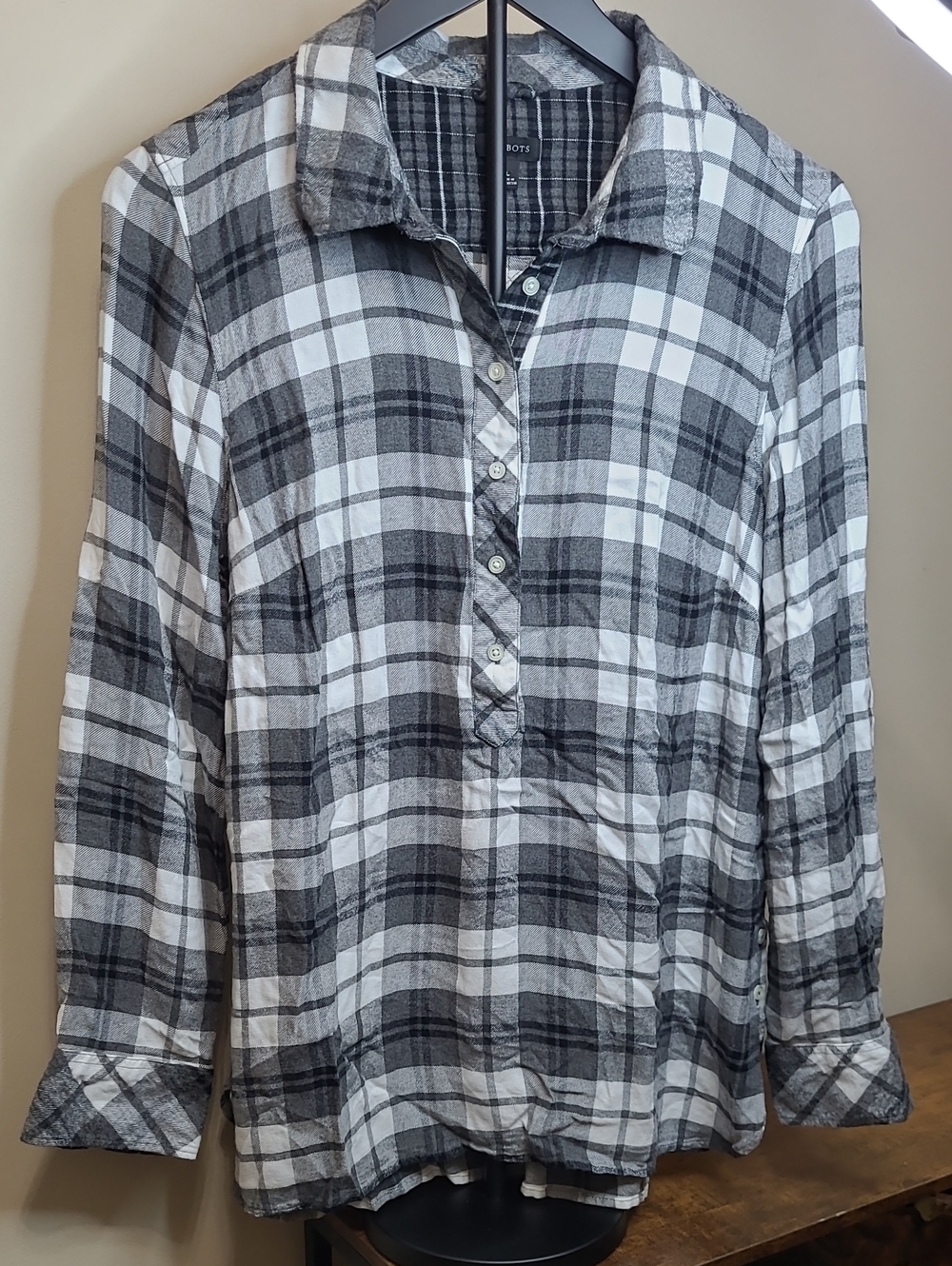 Talbots Black & White Plaid Pullover Blouse size Large